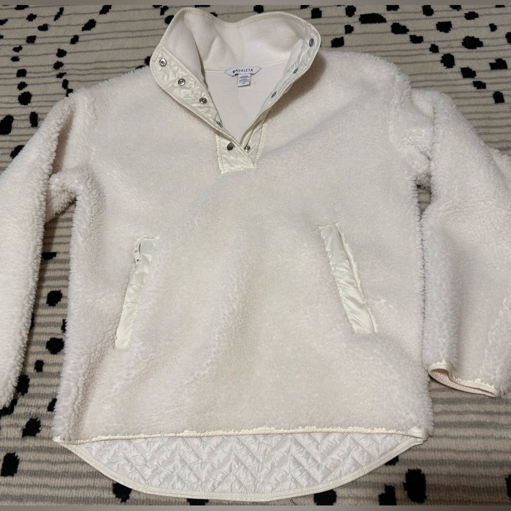 Athleta Cozy Sherpa Snap Pullover Magnolia White Quilted Fleece LIKE NEW